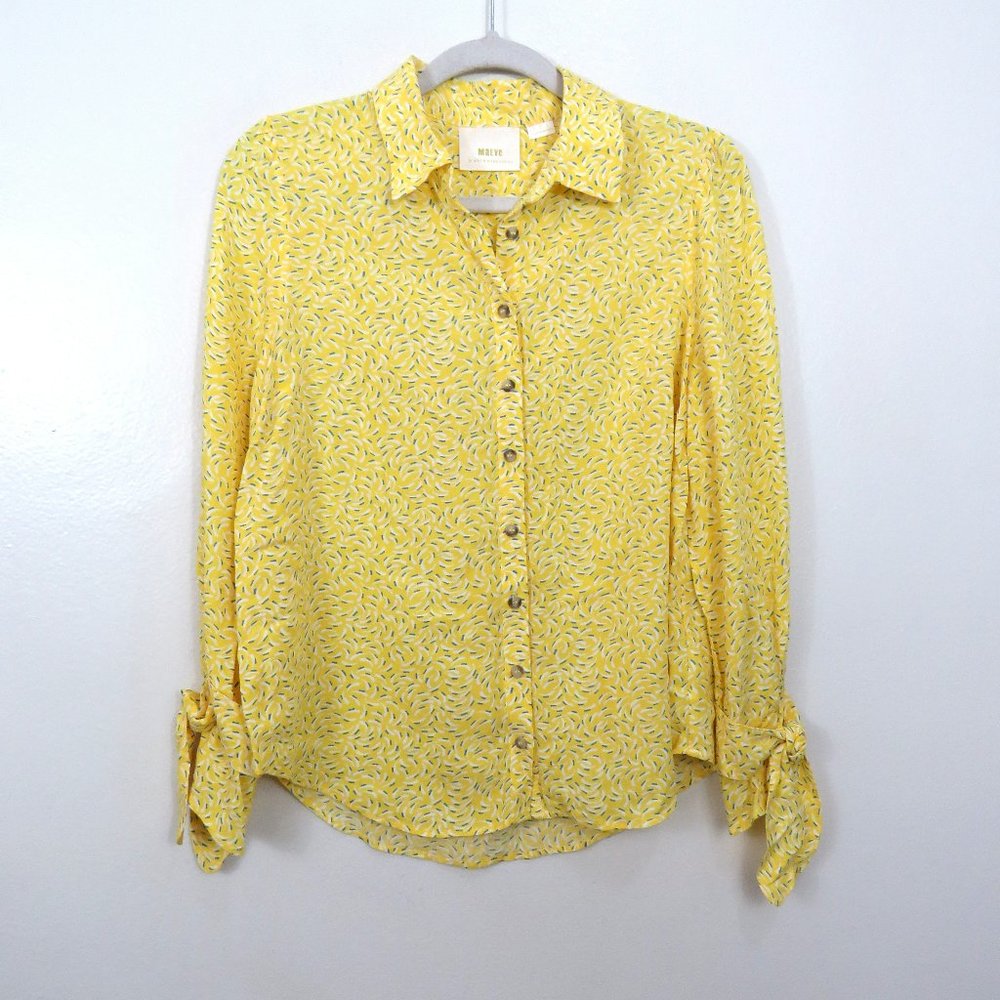 Maeve Anthropologie size 8 Blithe Yellow Printed Button Down Blouse Top